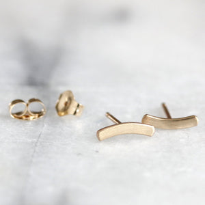 Curved Bar Studs - Simple Handmade Minimalist Post Earrings, 14k Gold or Sterling Silver