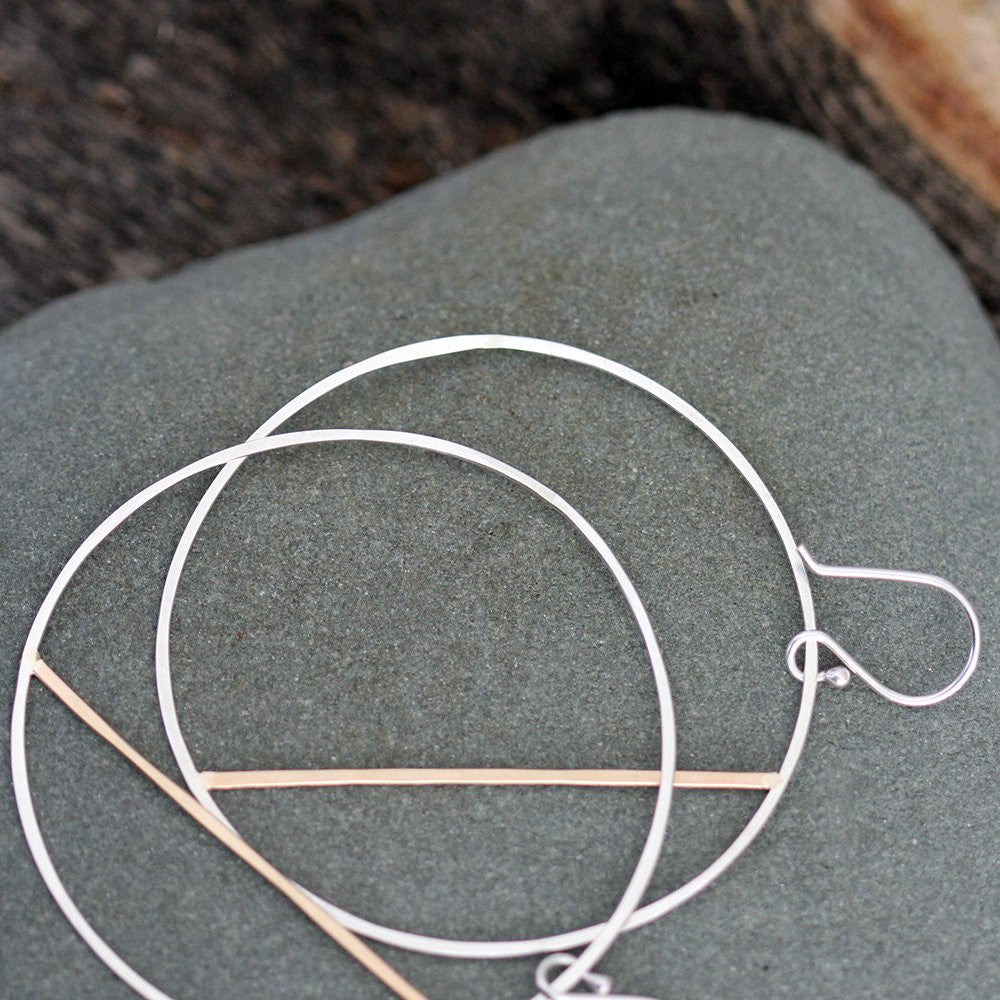 Horizon Hoop Earrings - Geometric Handmade Circle Earrings With a Straight Line Detail