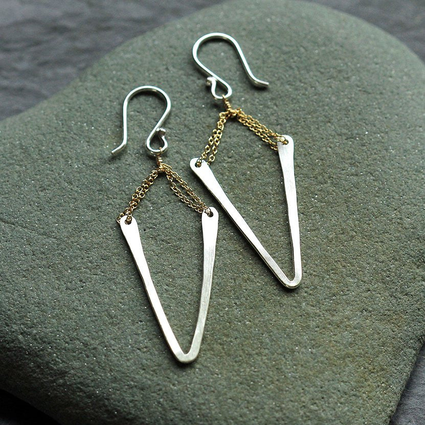 Deep Chevron Earrings - Edgy Hammered Charm on Handmade Earwires