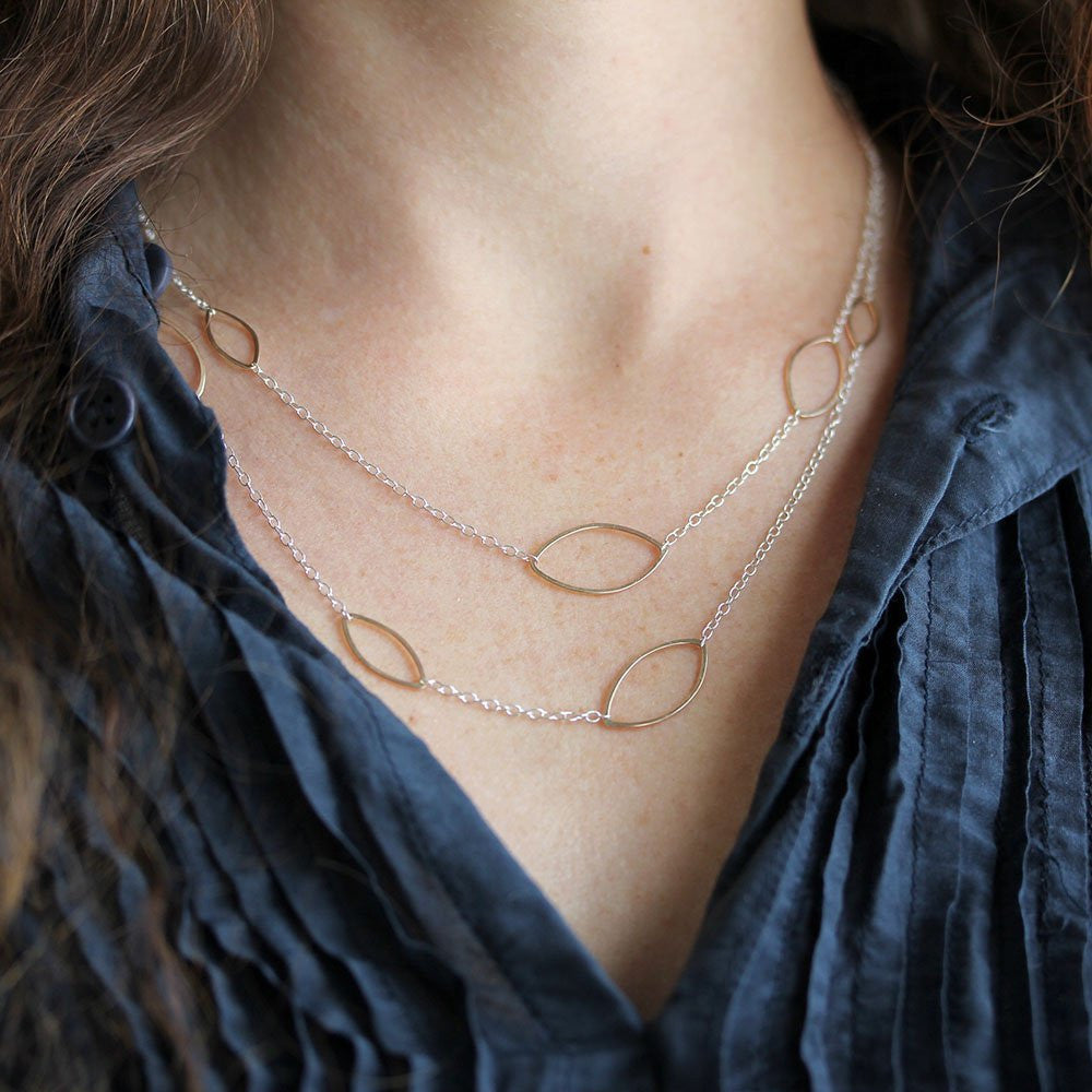 Mystic Necklace: Long Necklace With Multiple Ellipses Design Adjustable Length