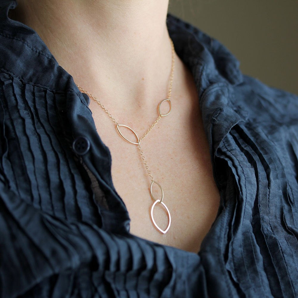 Oracle Necklace, Handmade Softly Asymmetric Y Necklace with Ellipse Shapes