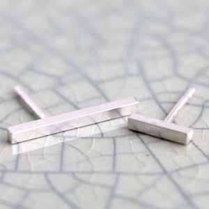 Asymmetrical Bar Post Earrings - Minimalist Mismatched Line Studs made from Recycled Silver