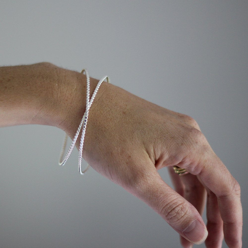 Double Orbit Bracelet - Sculptural Textured Double Bangle in Sterling Silver