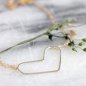 Simple Heart Necklace - Delicate Handmade Geometric Heart Pendant on Chain