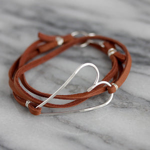 Share the Love Heart Wrap Bracelet on Red Cotton or Warm Brown Suede 