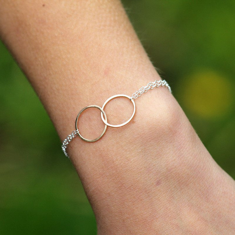 Friendship Bracelet - Linked Delicate Hammered Circles on Double Chains