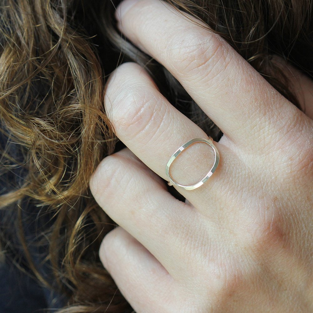 Ovale Ring - Handmade Open Oval Ring, Simple Geometric Ring
