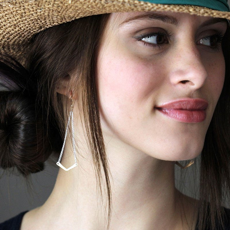 Chevron Swing Earring - Delicate Chevron Charm on Simple Chain and Handmade French Hooks