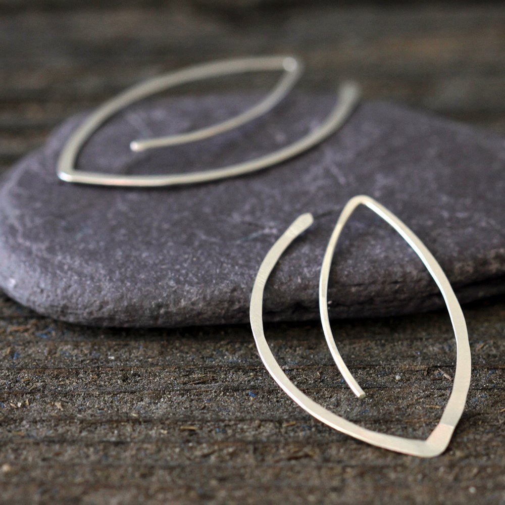 Winter Leaf Hoops - Nature Inspired Minimalist Leaf Hoop Earrings
