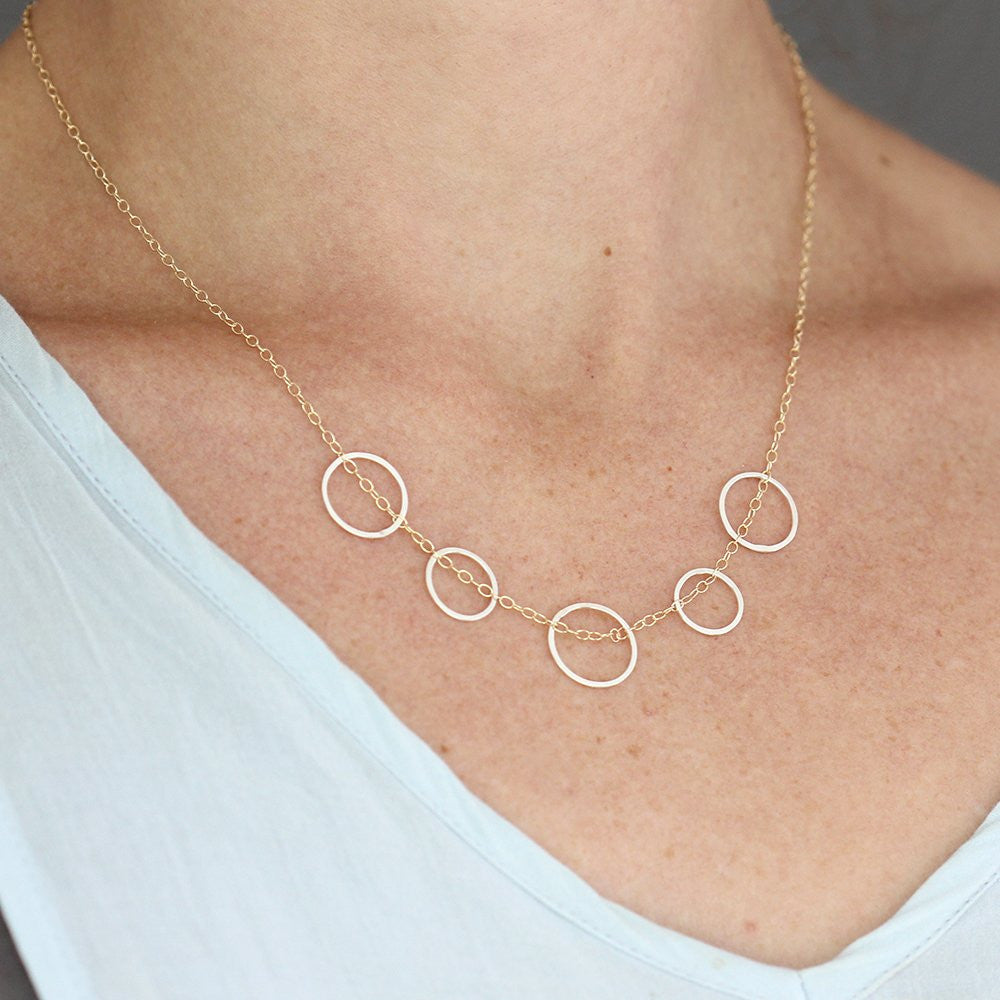 Skipping Stone Necklace - Delicate Multiple Circle and Chain Necklace