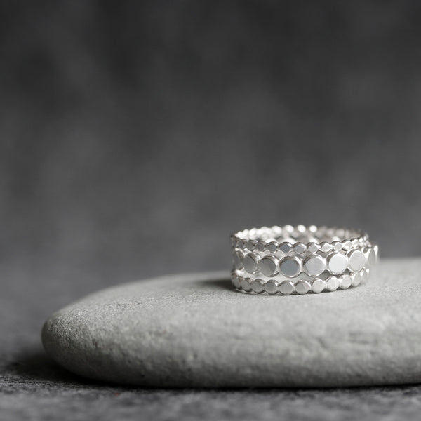 Dots Stack - Bohemian Mixed Metal Stacking Ring Set With Dot Pattern ...