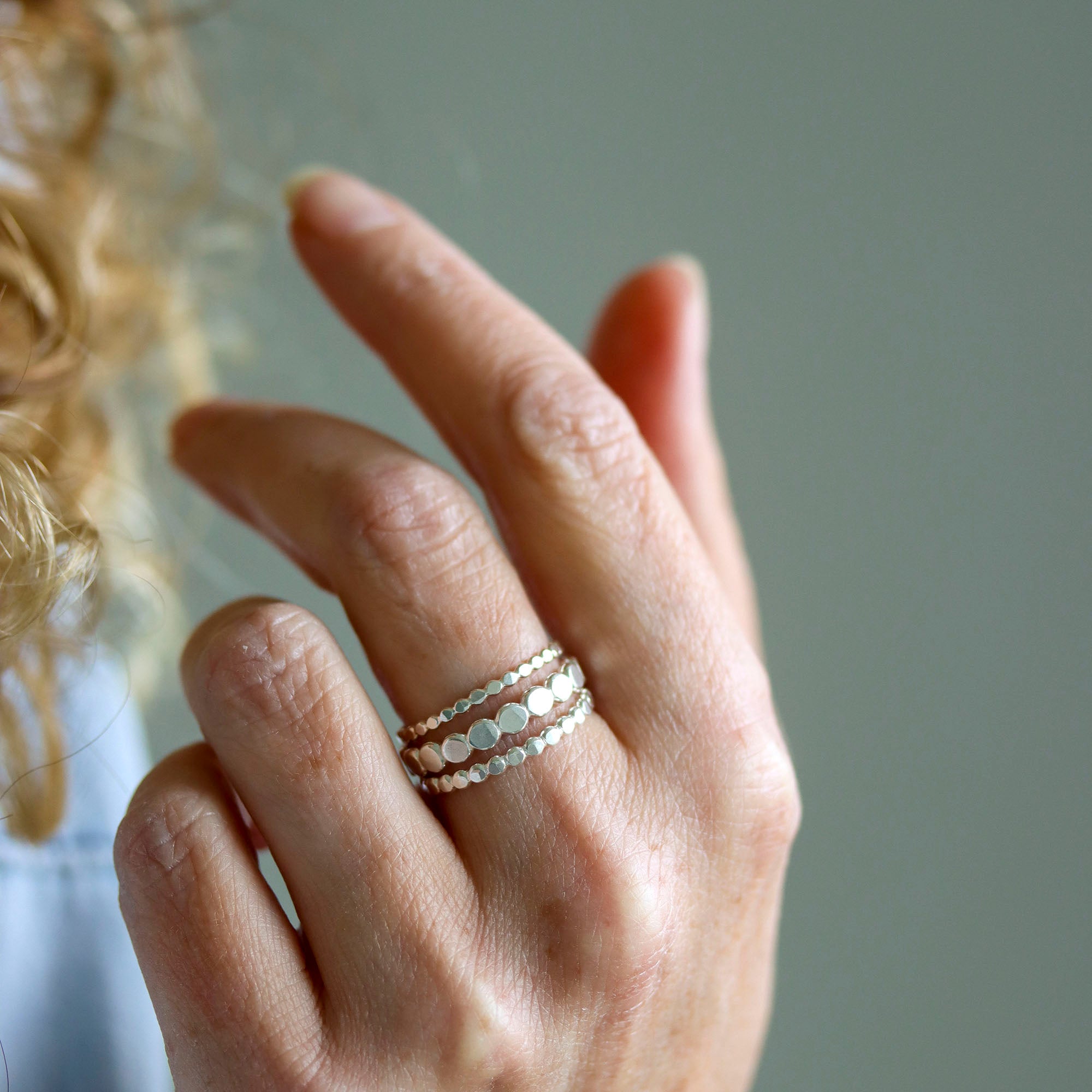 Dots Stack - Bohemian Mixed Metal Stacking Ring Set With Dot Pattern ...
