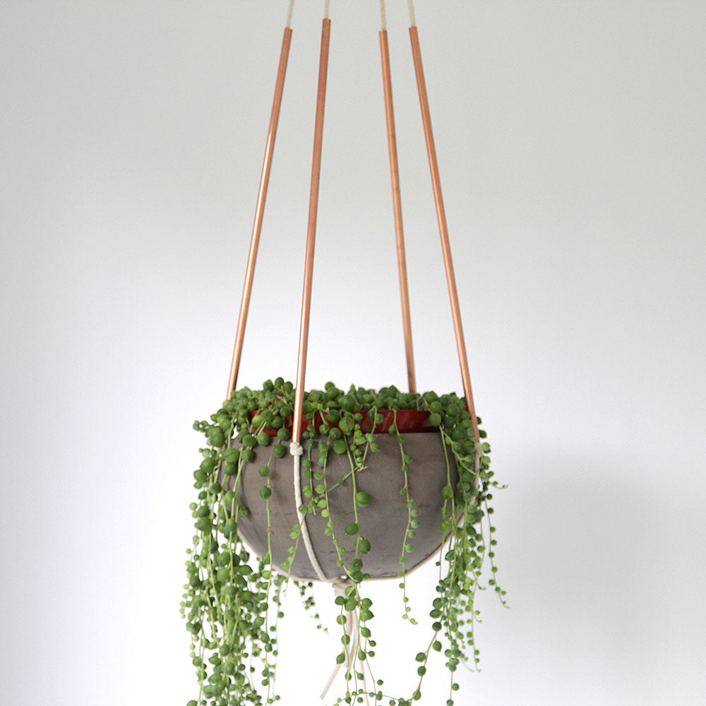 Modern Copper and Cotton Plant Hanger - Minimalist Handmade Style