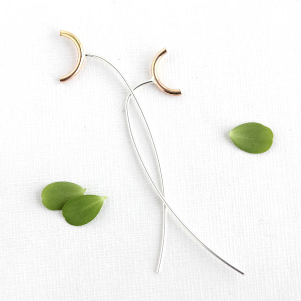 Slide Earrings - Modern Geometric Curved Bar Studs With Threader Backs ...