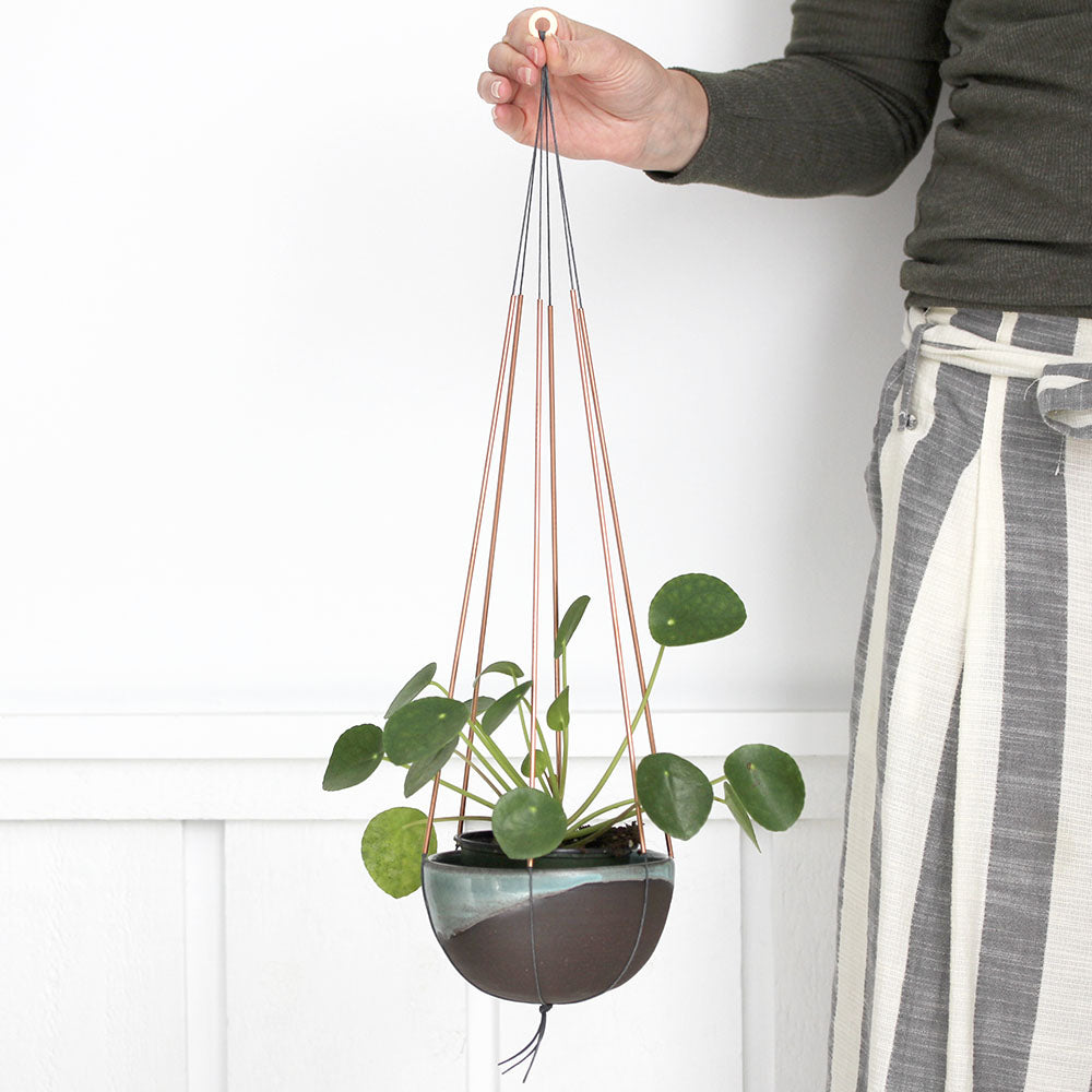 Mini Plant Hanger in Copper and Grey Cotton