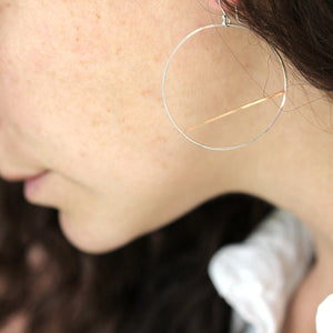 Horizon Hoop Earrings - Geometric Handmade Circle Earrings With a Straight Line Detail