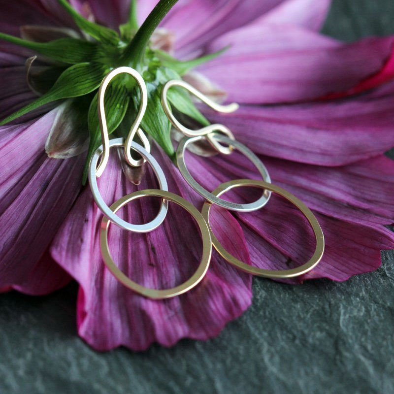 Sophie Earrings - Paired Minimalist Rings on French Hooks