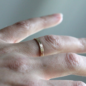 Emily 14k Yellow Gold Floral Pattern Ring, Boho Wedding Band or Stacking Ring