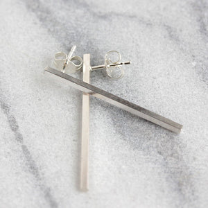 Gravity Posts - Elegant Long Modern Square Bar Studs made from Recycled Sterling Silver