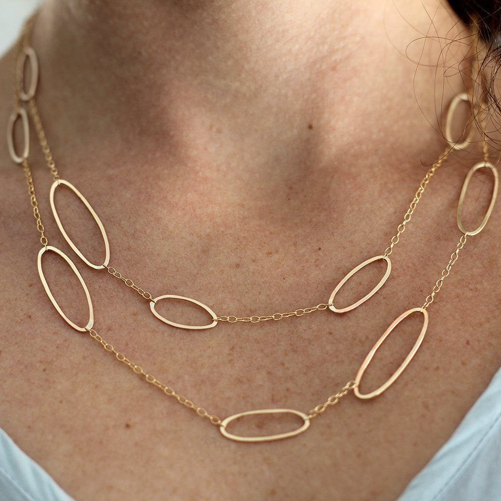 Acadia Necklace - Double Strand with Oval Charms and Elegant Chain