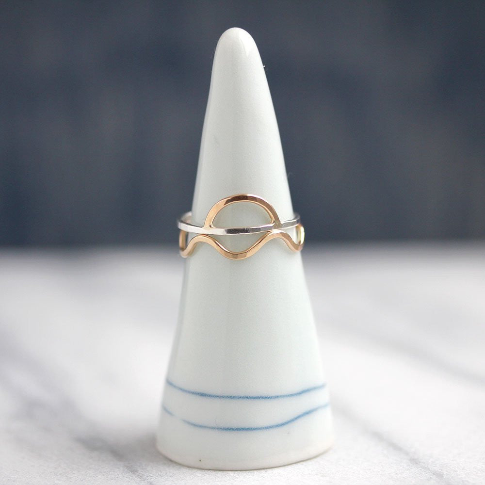Seaside Stacking Ring Set, 1 Sunrise and 1 Wave Ring, For Beach Lovers and Sun Worshippers