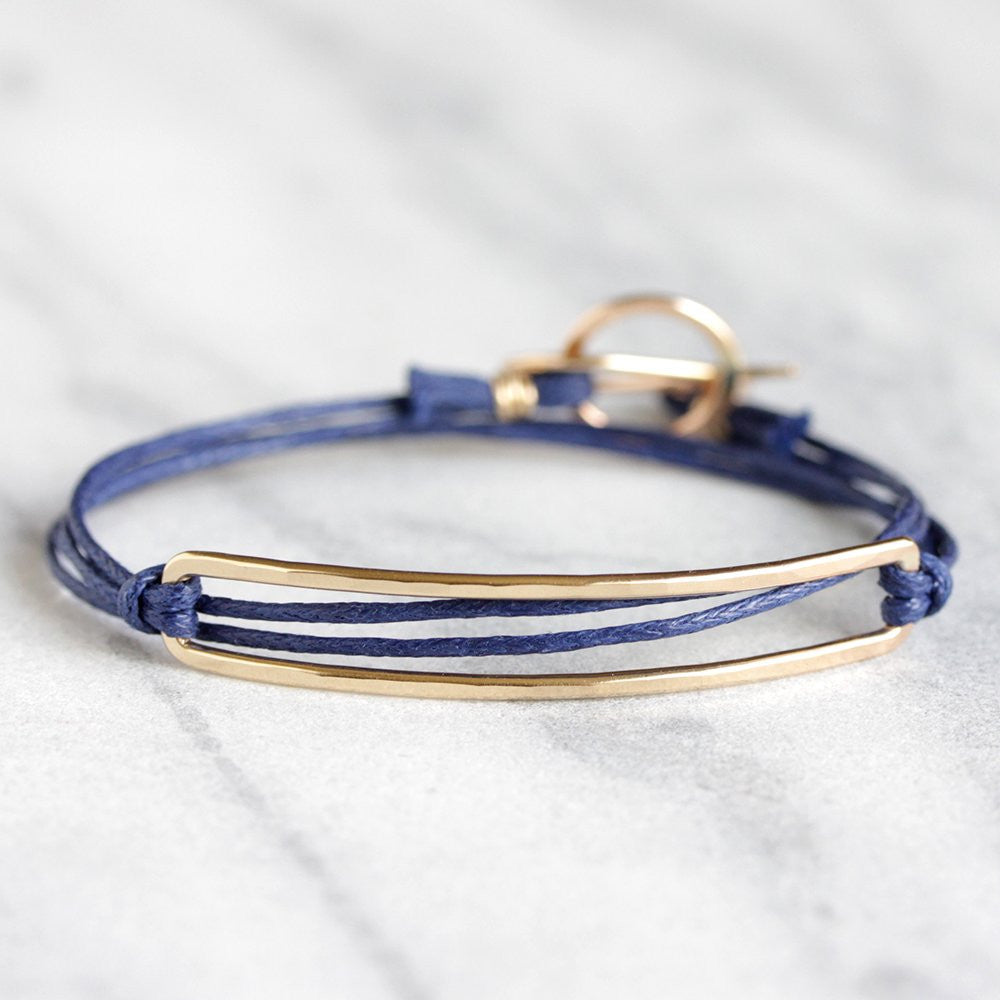 Mura Wrap Bracelet - Geometric Wrapping Design With Rectangle Detail and Cotton Cord