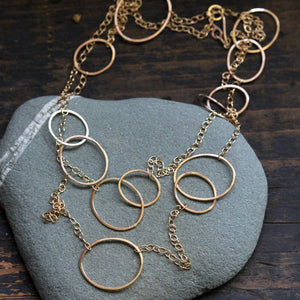Echo Necklace - Asymmetrical Long Necklace or Double Wrap Necklace With Asymmetrical Circles