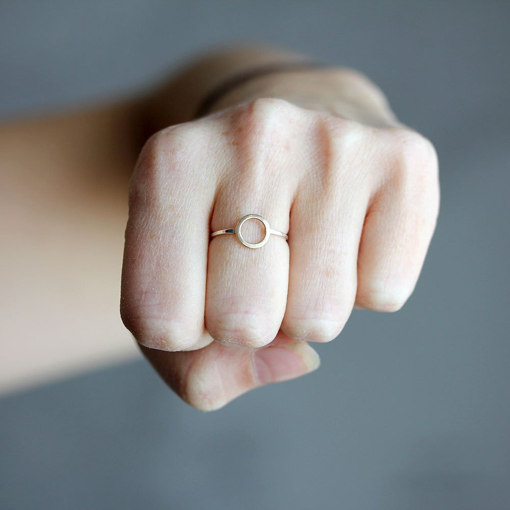 Io Ring - Delicate 14k Yellow or Rose Gold Circle With Sterling SIlver Band