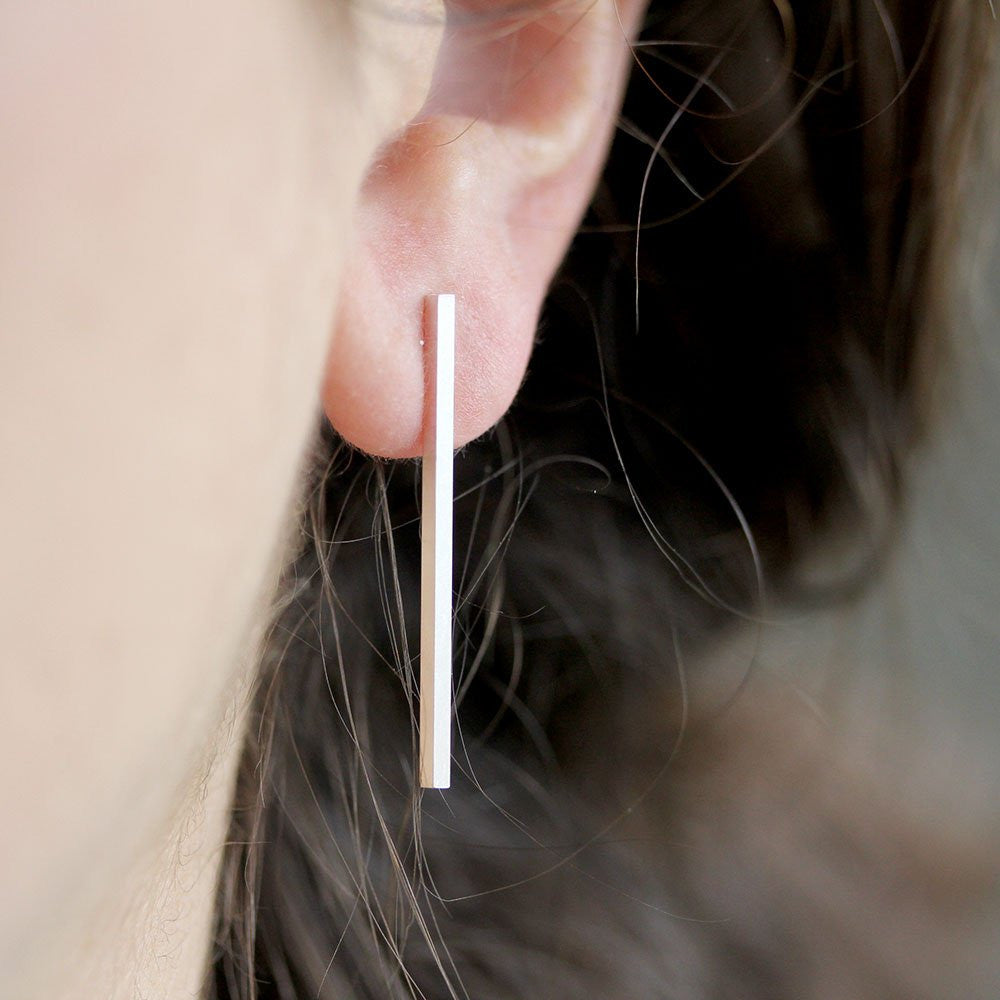 Gravity Posts - Elegant Long Modern Square Bar Studs made from Recycled Sterling Silver