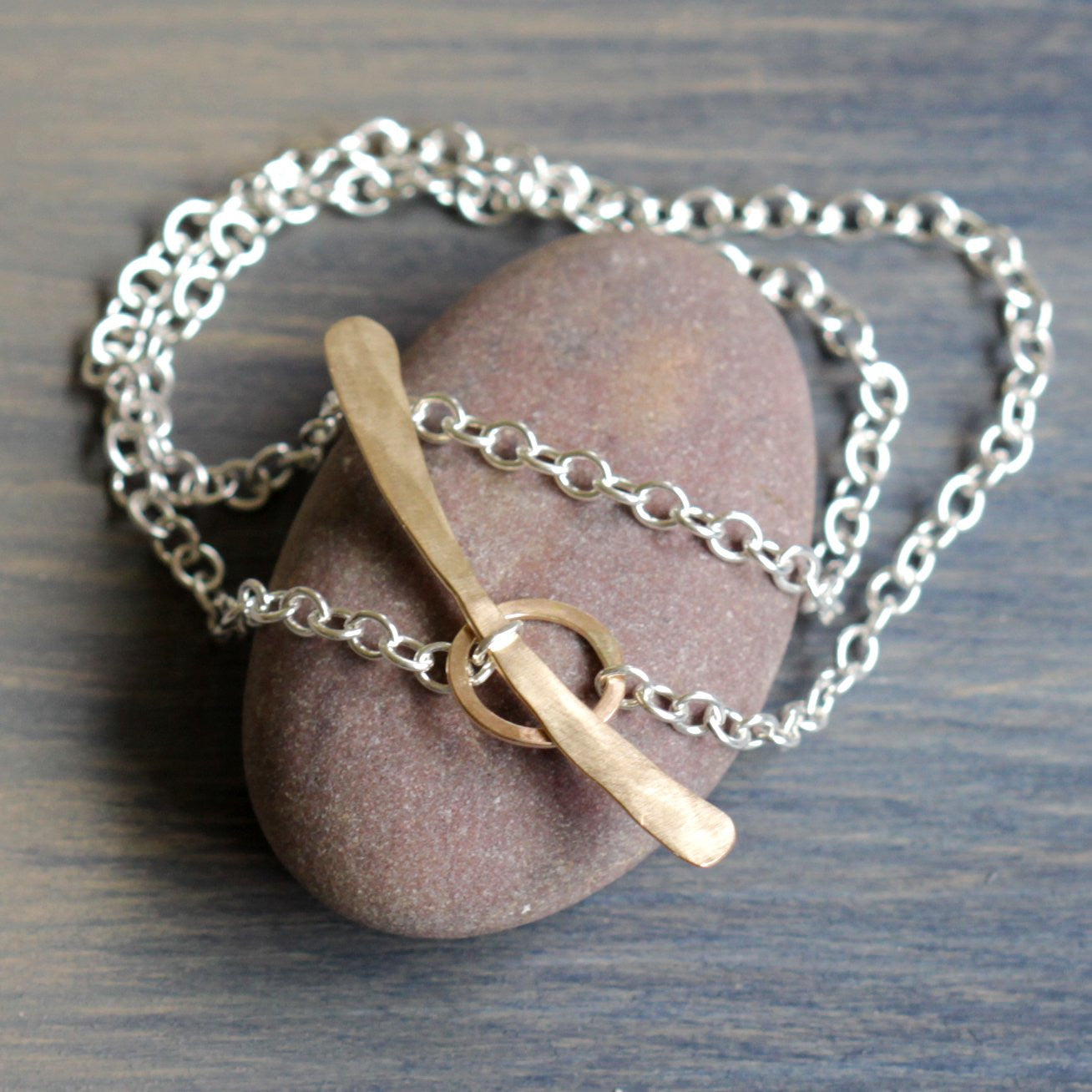 Whale Tail Double Wrap Bracelet - Double Wrapping Chain Bracelet with Handmade Toggle Clasp