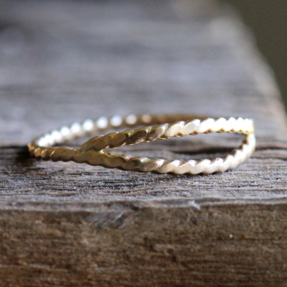 Cleo Ring - Sterling Silver or Lusterous 14k Gold Double Wrap Stacking Ring Made With Twisted Wire