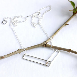 Pyra Necklace - Linked Rectangle Pendant with Intricate Line Detail in Silver or 14k Gold