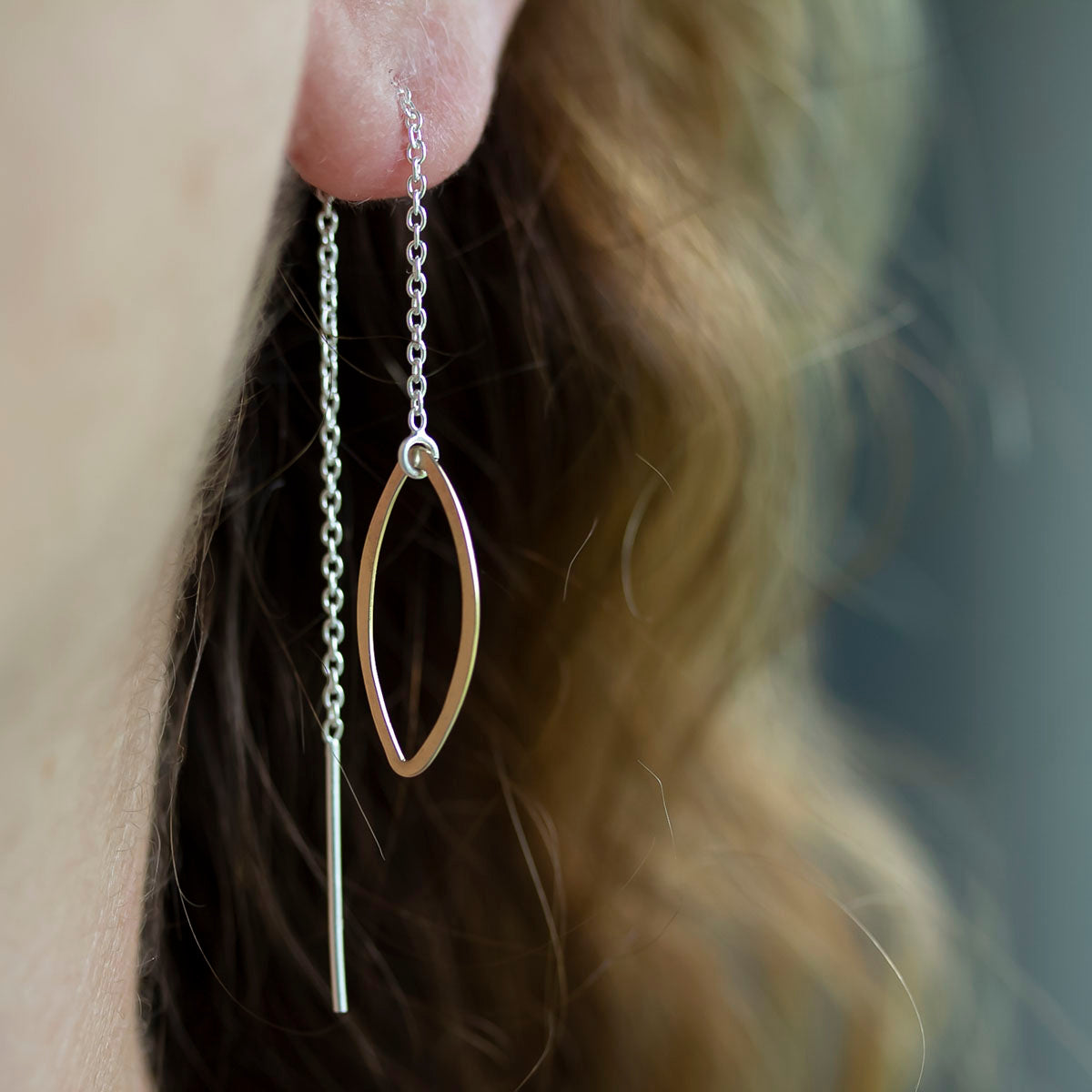 Ellipse and Chain Threader Earrings