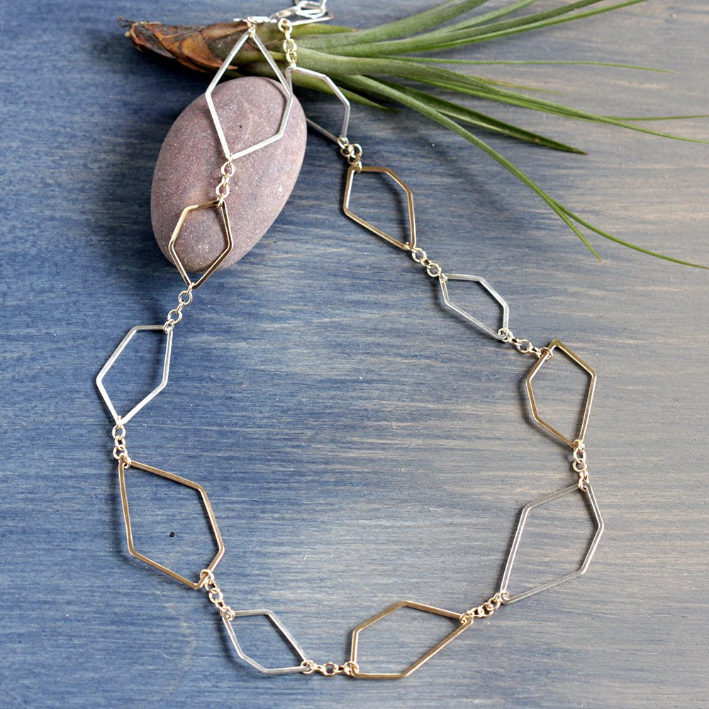 Polla Petra Necklace - Handmade Geometric Necklace of Linked Asymmetrical Shapes  