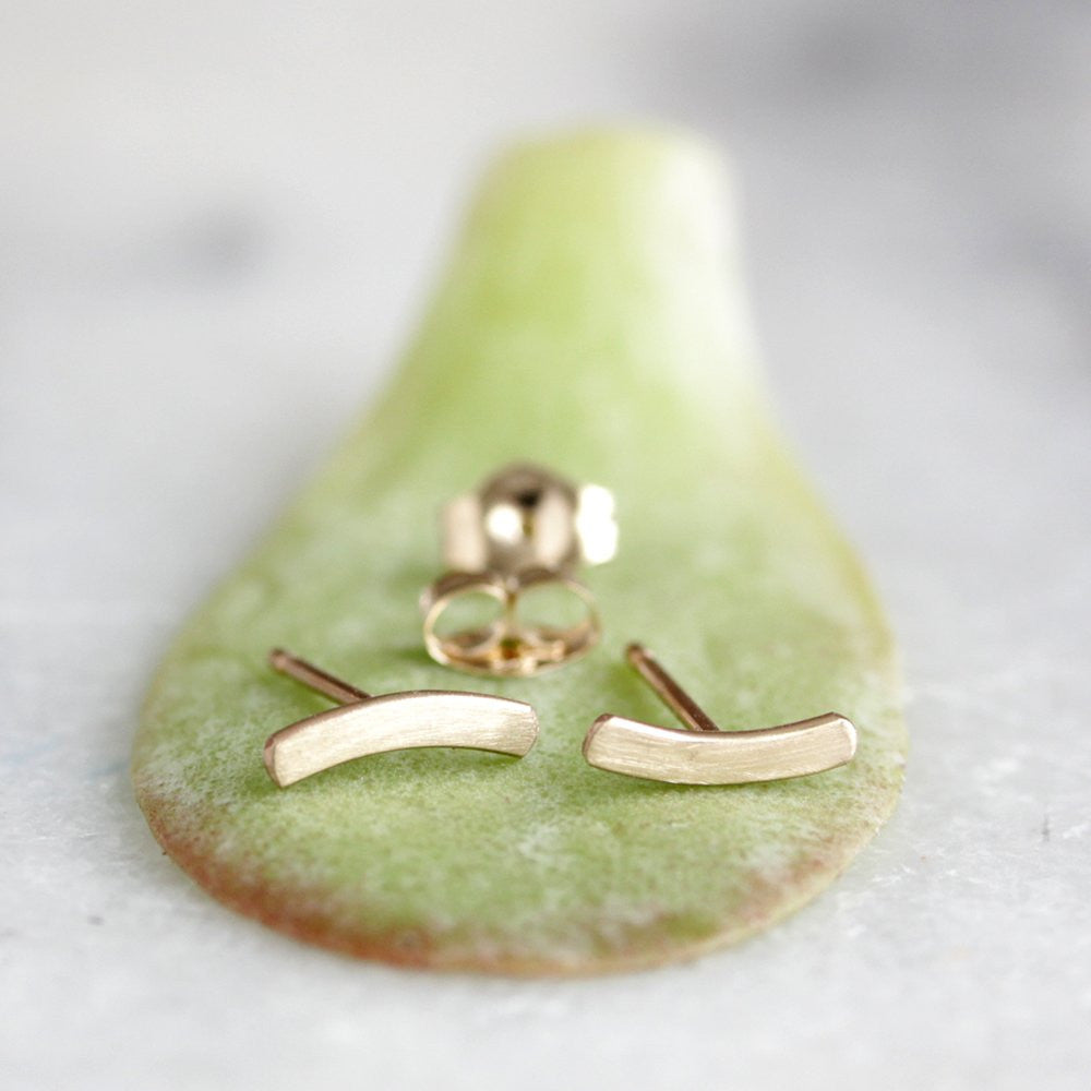 Curved Bar Studs - Simple Handmade Minimalist Post Earrings, 14k Gold or Sterling Silver