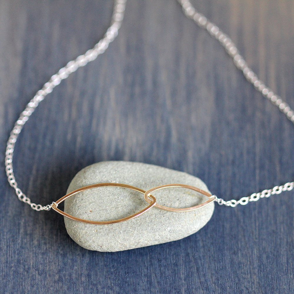 Kina Necklace - Geometric Minimalist Necklace with Asymmetrical Linked Ellipses on Delicate Chain
