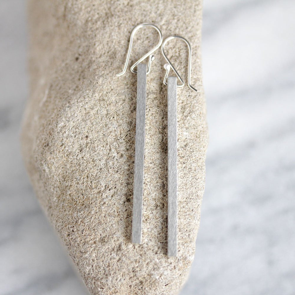 Gravity Earring - Minimalist Solid Sterling Silver Bar Earrings