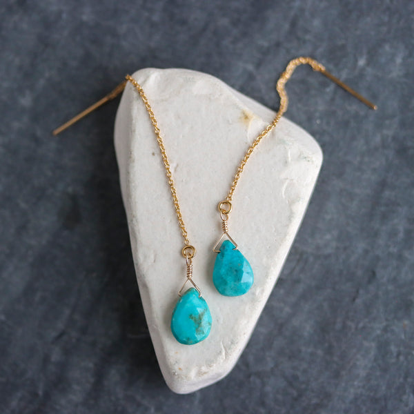 Turquoise Threader Earrings - Modern gemstone and chain dangle design ...